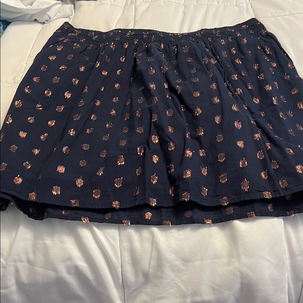 J. Crew Factory Navy and Copper Polka Dot Skirt